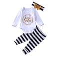 thumbnail image 1 of Seyurigaoka Baby Trousers Suit Full Gold Letter Print Jumpsuit Headband Striped Pants Set, 1 of 7