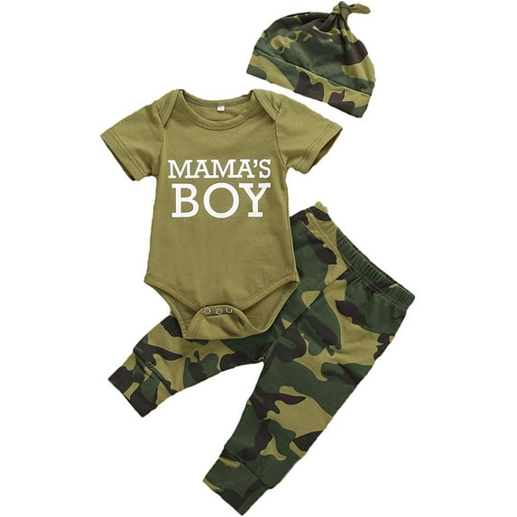 Seyurigaoka Boys Girls 3Pcs Set, Romper Tops + Camouflage Pants + Hat/Headband