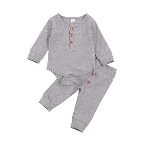 Seyurigaoka Children's Three Piece Set Kids Long Sleeve Solid Button Romper Toddlers Elastic Force Trousers White