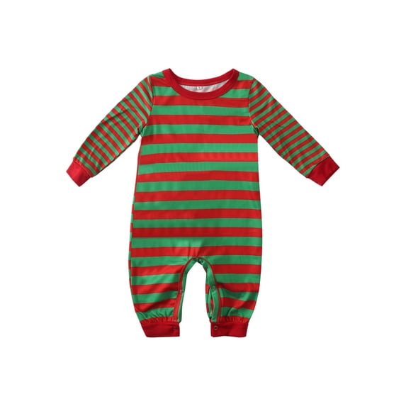 Seyurigaoka Christmas Family Matching Nightwear, Striped Round Neck Long Sleeve Jumpsuit