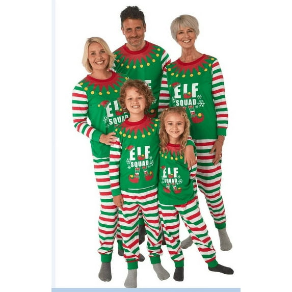 Seyurigaoka Christmas Parent-Child Nightclothes, Pajamas, Family Matching Set Striped Elf Printed Baby Unisex Romper