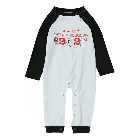 Seyurigaoka Christmas Parent-child Pajamas, Roll Paper Pattern Long Sleeve Round Neck Pullover Plaid Trousers Color Block Jumpsuit