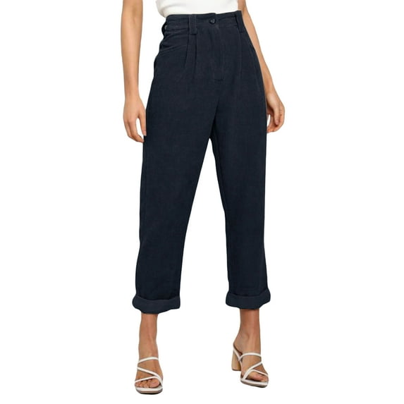 Seyurigaoka Corduroy Pants for Women Elastic High Waisted Straight Leg Pants with Pockets Loose Vintage Pants Fall Clothes