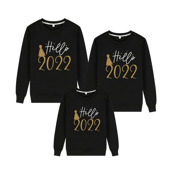 Seyurigaoka Family Matching Sweatshirt, Letter Print Long Sleeve Pullovers New Year Round Neck Tops