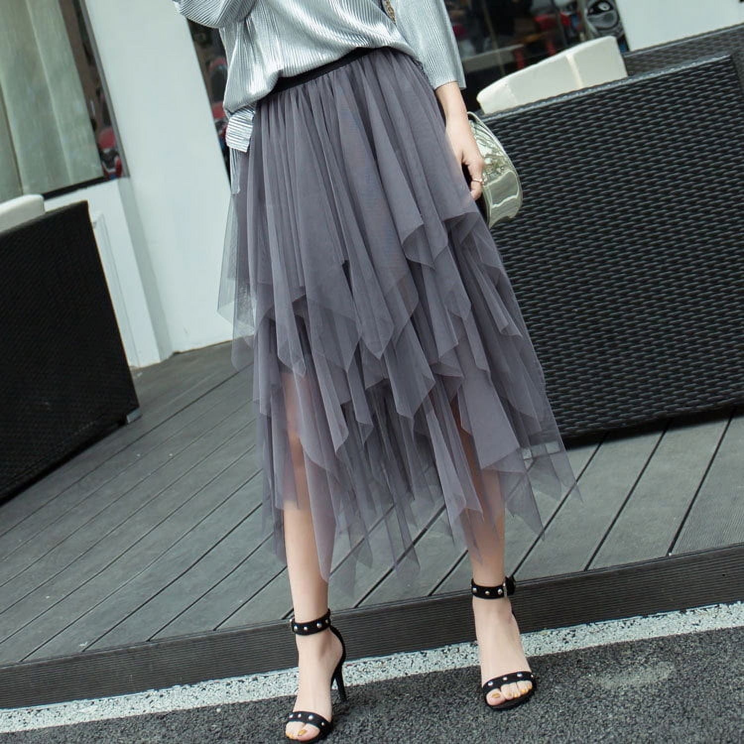 Women Tulle Skirt Elastic Waist Mesh Long Paragraph Skirt Dress