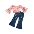 thumbnail image 1 of Seyurigaoka Girl’s Floral Trumpet Sleeve T-shirt and Ripped Denim Pants Set, 1 of 9