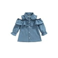 thumbnail image 1 of Seyurigaoka Girl’s Solid Color Ruffles Single-breasted Long Sleeve Denim Dress, 1 of 7