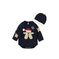 thumbnail image 1 of Seyurigaoka Infant Baby Boys Girls Knitted Romper Cartoon Christmas Cookies Pattern Round Neck Long Sleeve Sweater + Beanie Hat Set, 1 of 9