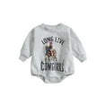 thumbnail image 1 of Seyurigaoka Infant Baby Girl Boy Spring Jumpsuit Long Sleeves Round Neck Cow Letter Print Romper Tops for 3-24 Months Toddler Kids, 1 of 9