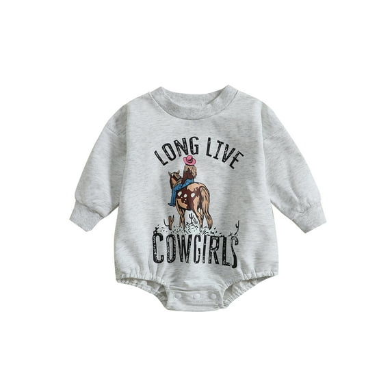 Seyurigaoka Infant Baby Girl Boy Spring Jumpsuit Long Sleeves Round Neck Cow Letter Print Romper Tops for 3-24 Months Toddler Kids