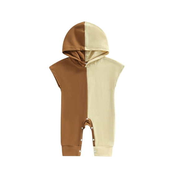 Seyurigaoka Infant Baby Girl Boy Summer Hood Jumpsuit Contrast Color Short Sleeve Full Length Loose Hooded Romper for Boys Girls
