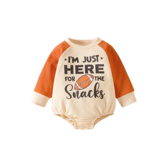 Seyurigaoka Infant Baby Girls Boys Romper Tops Letter Rugby Print Contrast Color Jumpsuits Long Sleeve Round Neck Bodysuits