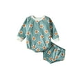 thumbnail image 1 of Seyurigaoka Infant Baby Girls Clothes Set Flower Print Long Sleeve Round Neck Romper + Elastic Waist Triangle Shorts for Spring Summer, 1 of 9
