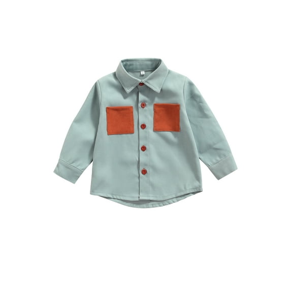 Seyurigaoka Little Boys Shirt Color Splicing Pocket Lapel Long Sleeve Tops