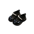 thumbnail image 1 of Seyurigaoka Little Girl's Artificial PU Princess Shoes Fashion Pearl Knit Stitching Slip-on Flat, 1 of 4