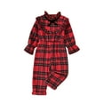 thumbnail image 1 of Seyurigaoka Little Girl’s Fashion Plaid Ruffle Round Neck Long Sleeve Jumpsuit, 1 of 8