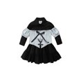 thumbnail image 1 of Seyurigaoka Little Girls Outfit Flouncing Long Sleeve Shirt Dress + Denim Vest, 1 of 8