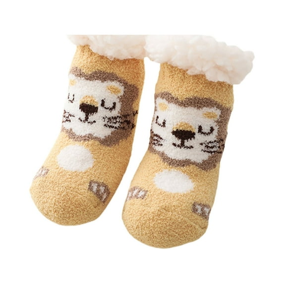 Seyurigaoka Lovely Baby Non-Skid Slipper Socks, Winter Warm Fleece Lined Home Socks with Grips