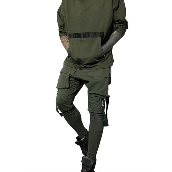 Seyurigaoka Men Fashion Casual Solid Color Cargo Trousers, Middle Waist Drawstring Long Pants