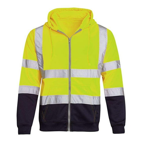 Seyurigaoka Men Long Sleeve Reflective Strip Hoodie Fashion Hooded Zipper Tops for Daily Casual Wear
