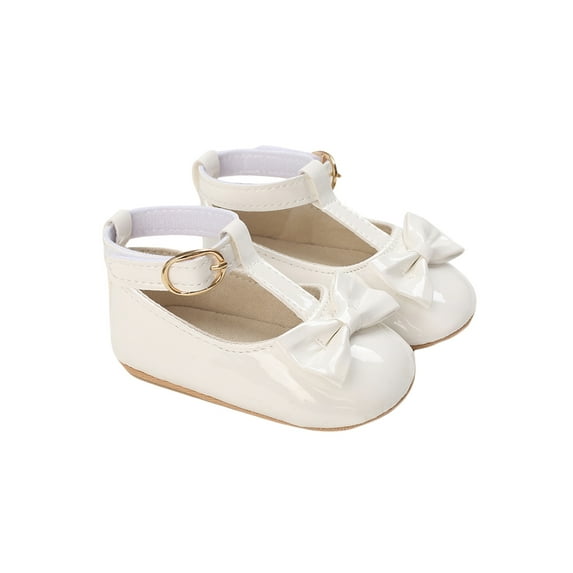 Seyurigaoka Newborn Baby Girls Anti-slip Soft-soled Princess Shoes, Hollow-out Solid Color First Walking Shoes with Bow
