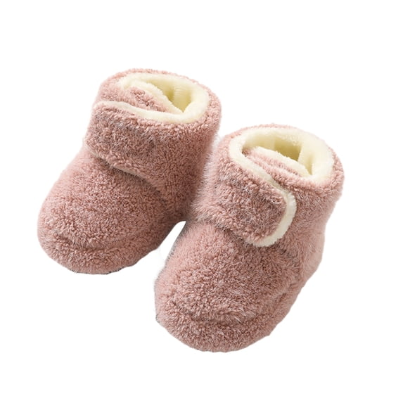 Seyurigaoka Newborn Baby Winter Boots Solid Color Fleece Soft Sole Anti-Skid Hook Loop Closure Shoes for Boys Girls