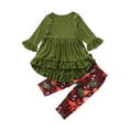 thumbnail image 1 of Seyurigaoka Seyurigaoka Casual Autumn Kids Baby Girls Cotton Outfits Ruffle Long Sleeve Dress Tops Flowers Pants Girls Clothes 2Pcs 2-7Y, 1 of 8