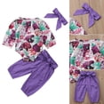 thumbnail image 1 of Seyurigaoka Seyurigaoka Newborn Kids Baby Girl Floral Tops Romper Pants Headband Outfit Clothes 3PCS Set, 1 of 6