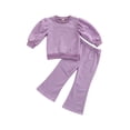 thumbnail image 1 of Seyurigaoka Solid Color Lantern Sleeve Round Neck Sweatshirt + Flared Pants, 1 of 10