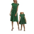 thumbnail image 1 of Seyurigaoka Summer Family Matching Dress, Mother and Daughter Short Sleeve Waist Tie Dots Print Dress, 1 of 9
