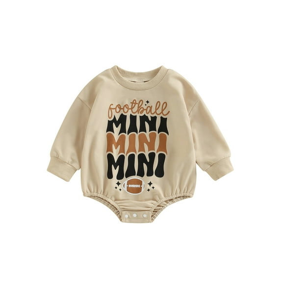 Seyurigaoka Toddler Baby Boy Girls Romper Tops Cartoon Rugby Letter Printed Long Sleeve O-neck Sweatshirts Button Jumpsuits Clothes