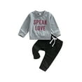 thumbnail image 1 of Seyurigaoka Toddler Baby Boys Girls 2Pcs Fall Outfits Long Sleeve Letter Print Sweatshirt and Pocket Pants Set, 1 of 8