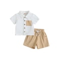 thumbnail image 1 of Seyurigaoka Toddler Baby Boys Summer Contrast Color Shorts Outfits Infant Boys Short Sleeve Lapel Button Down Shirt Tops with Pocket and Short Pants Set Casual Clothes 2Pcs 0-3T, 1 of 8