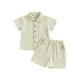 thumbnail image 1 of Seyurigaoka Toddler Baby Boys Summer Solid Shorts Outfits Infant Boys Short Sleeve Lapel Button Down Shirt Tops and Short Pants Set Casual Clothes 2Pcs 0-3T, 1 of 9