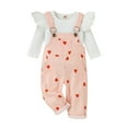 thumbnail image 1 of Seyurigaoka Toddler Baby Girl Fall Clothes 2Pcs Outfit Ruffle Long Sleeve Ribbed Tops T-Shirt + Suspender Pockets Pants Overalls, 1 of 9