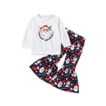 thumbnail image 1 of Seyurigaoka Toddler Baby Girls Autumn Outfit Sets Long Sleeve O Neck Pullover + Santa Claus/Cartoon Print Flared Pants for 6M-4Y Infant Kids, 1 of 7
