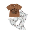 thumbnail image 1 of Seyurigaoka Toddler Baby Girls Summer Outfit Sets Short Sleeve O Neck Letter Print Pullover Tops + Mermaid Print Flared Pants, 1 of 8