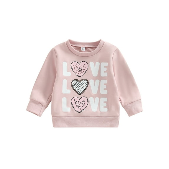 Seyurigaoka Toddler Baby Girls Valentine’s Day Pullover Tops Long Sleeve Round Neck Heart Letter Print Sweatshirts