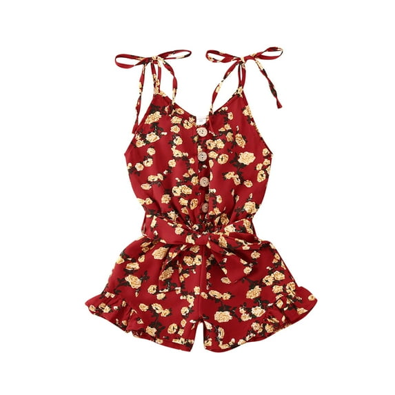 Seyurigaoka Toddler Clothing Floral Printed Spaghetti Straps Jumpsuits