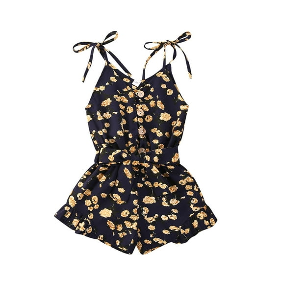 Seyurigaoka Toddler Clothing Floral Printed Spaghetti Straps Jumpsuits