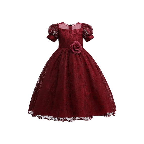 Seyurigaoka Toddler Girls Cute Sweet Lace Princess Dress, Sleeveless Round Neck 3D Flower Formal Dress Party Gown