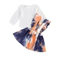 thumbnail image 1 of Seyurigaoka Toddler Girls Outfits Sets White Long Sleeve Blouse Tie Dye Suspender Skirt 2 Pcs Clothes, 1 of 6