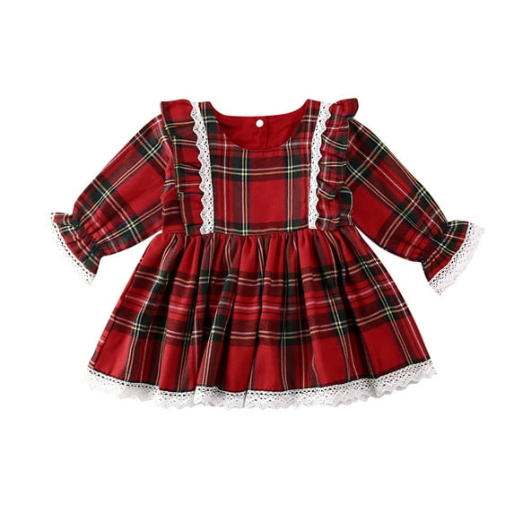 Seyurigaoka Toddler Kid Baby Girls Christmas Plaid Dress Christmas Pageant Party Princess Lace Tutu Dress