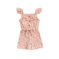 thumbnail image 1 of Seyurigaoka Toddler Kid Girls Playsuit Square Neck Fly Sleeve Bowknot Ribbed Floral Printed Jumpsuit Shorts, 1 of 9