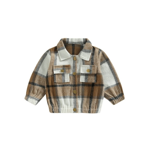 Seyurigaoka Toddler Kids Girls Boys Shacket Coat Plaid Turn-Down Collar Long Sleeve Button-Down Outerwear Autumn Winter Pockets Casual Jackets