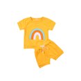 thumbnail image 1 of Seyurigaoka Toddler Summer Tracksuits, Rainbow Print T-Shirt + Ruffled Shorts, 1 of 8
