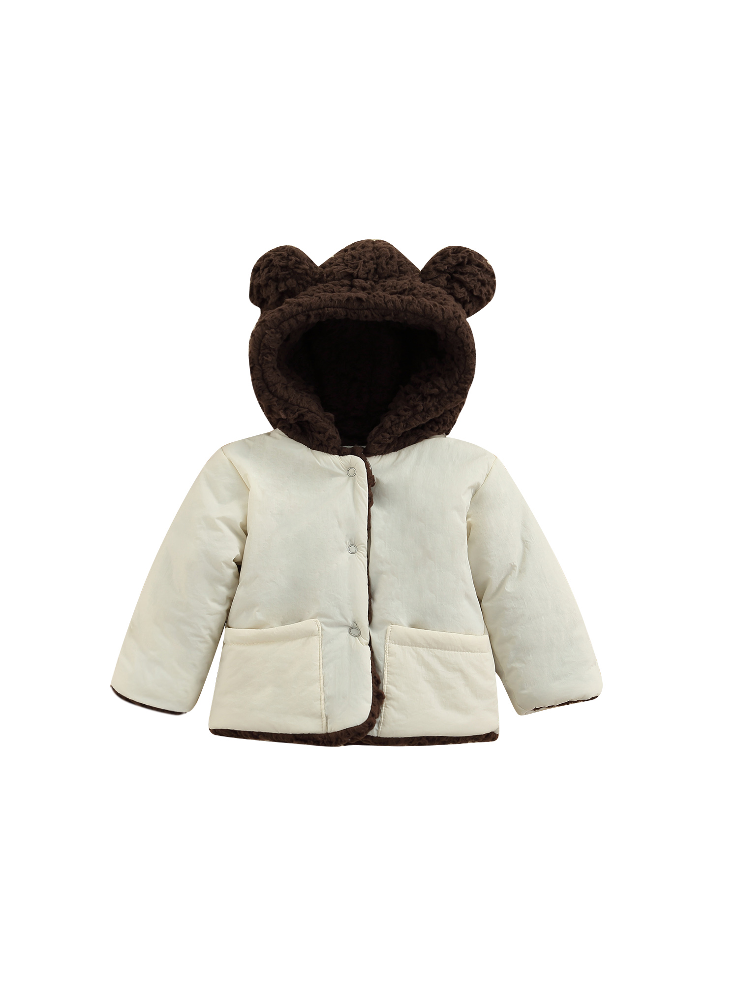 Seyurigaoka Unisex Babies Reversible Hooded Coat, Long Sleeve Button-down Wadded Jacket - image 1 of 8