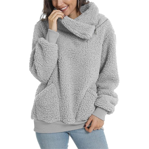 Seyurigaoka Winter Women Juniors Warm Long Sleeve Hoodies Solid Color Casual Zipper Sweatshirt