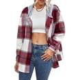 thumbnail image 1 of Seyurigaoka Winter Women Juniors Woolen Shacket Coat, Plaid Long Sleeve Hooded Jacket with Pockets, 1 of 6