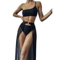 thumbnail image 1 of Seyurigaoka Women 3PCS One Shoulder Bikini Top + Thong + See-through Sarong, 1 of 6